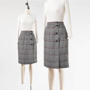 Vintage 80s Ungaro Paris Plaid Wool Pencil Skirt size M